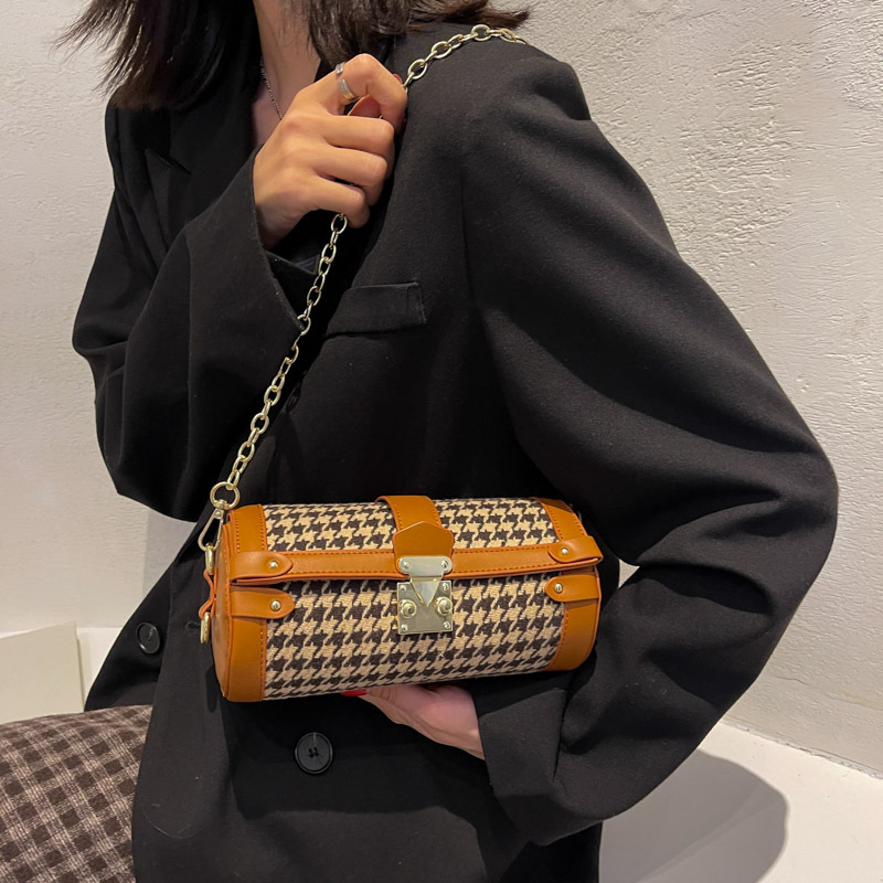 New Check Pattern Bag Women's Bag 2021 Autumn and Winter New Chain Lock Pillow Bag Korean Style Trendy One-Shoulder Messenger Bag