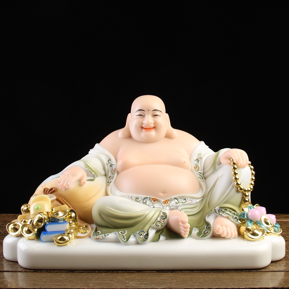 汉白玉弥勒佛菩萨开心大肚笑佛宽体家用佛堂供奉佛像居家招财摆件