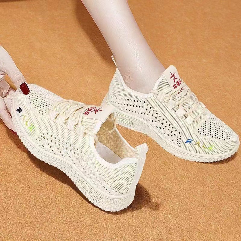 Factory Direct Sales Real Flying Woven Women's Mesh Surface Shoes Summer Breathable Mesh Flying Woven Women's Pumps Lightweight Lace-up Sneaker