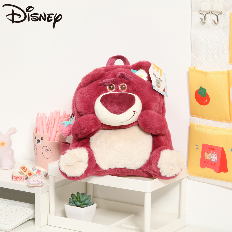 Disney Genuine Strawberry Bear Stitch Plush Doll Backpack Stitch Backpack Student Schoolbag Plush Bag