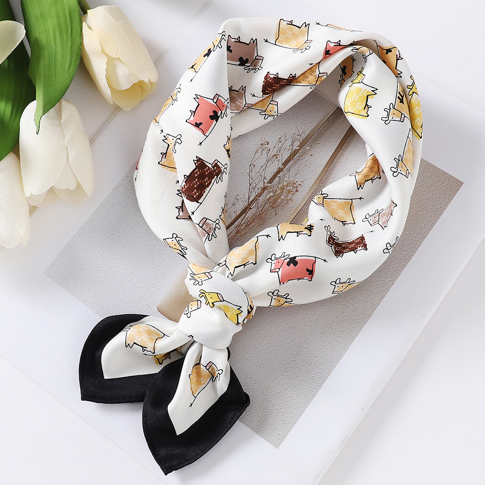 53cm Small Square Towel Women's Spring New Artificial Silk Twill Printed Silk Scarf Gift Bandage Shawl Wholesale