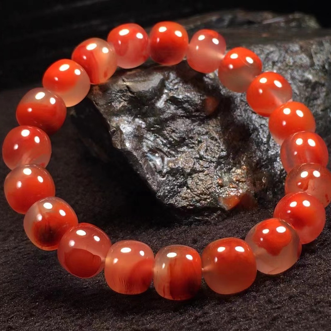 天然瓦西南红老型手串 干净无杂裂 鸽血红 女士时尚文玩diy手链