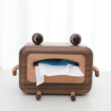 黑胡桃木纸巾盒创意家用茶几纸巾收纳盒小青蛙抽纸盒手机支架