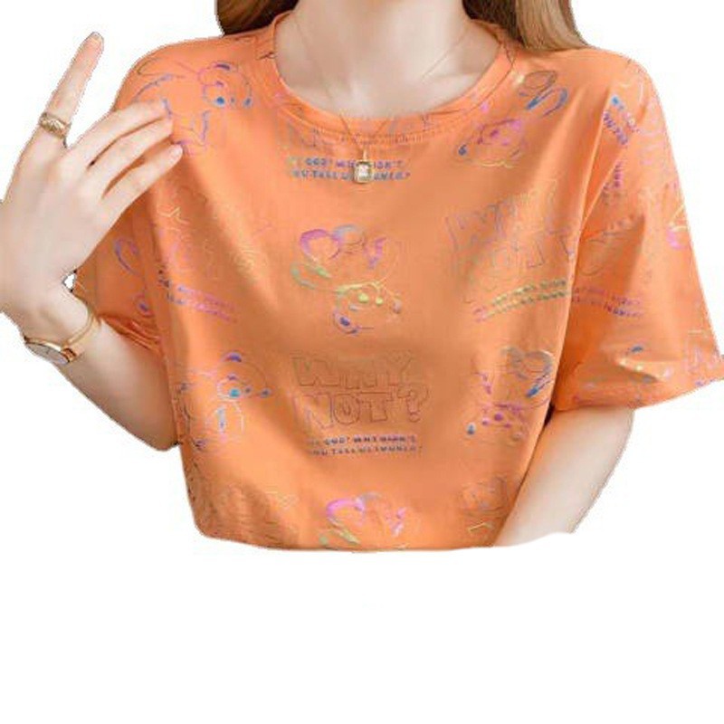 2022 New Korean Style T-shirt Summer Top Fashionable Blended Cotton Short-Sleeved T-shirt Women's Wide Loose Shoulder Summer Women's Clothing