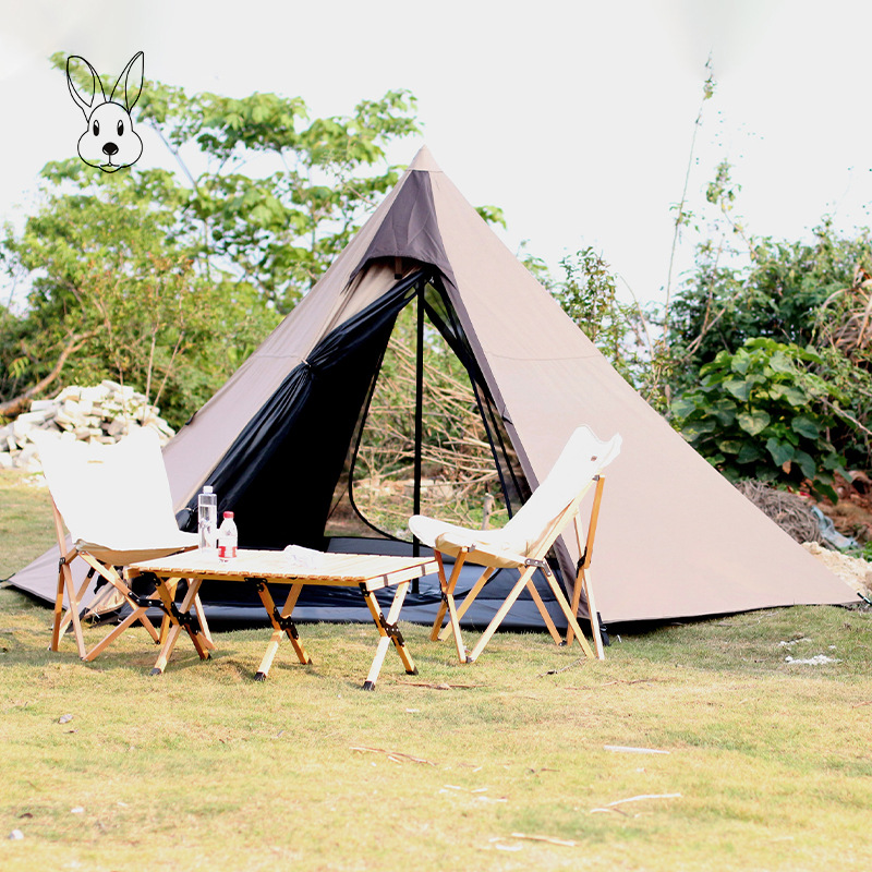 户外帐篷黑胶一杆式金字塔双层防暴雨防晒露营轻量简易4-6人公园