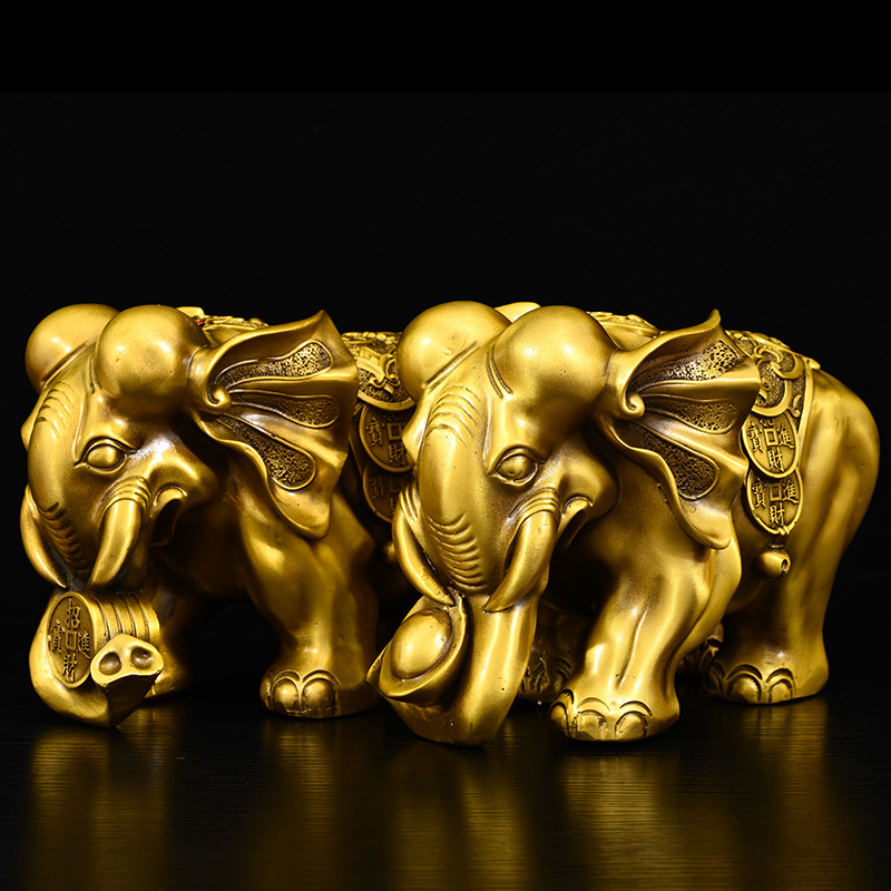 批发黄铜招财进宝象摆设工艺品 铜大象元宝象如意象家居客厅摆件