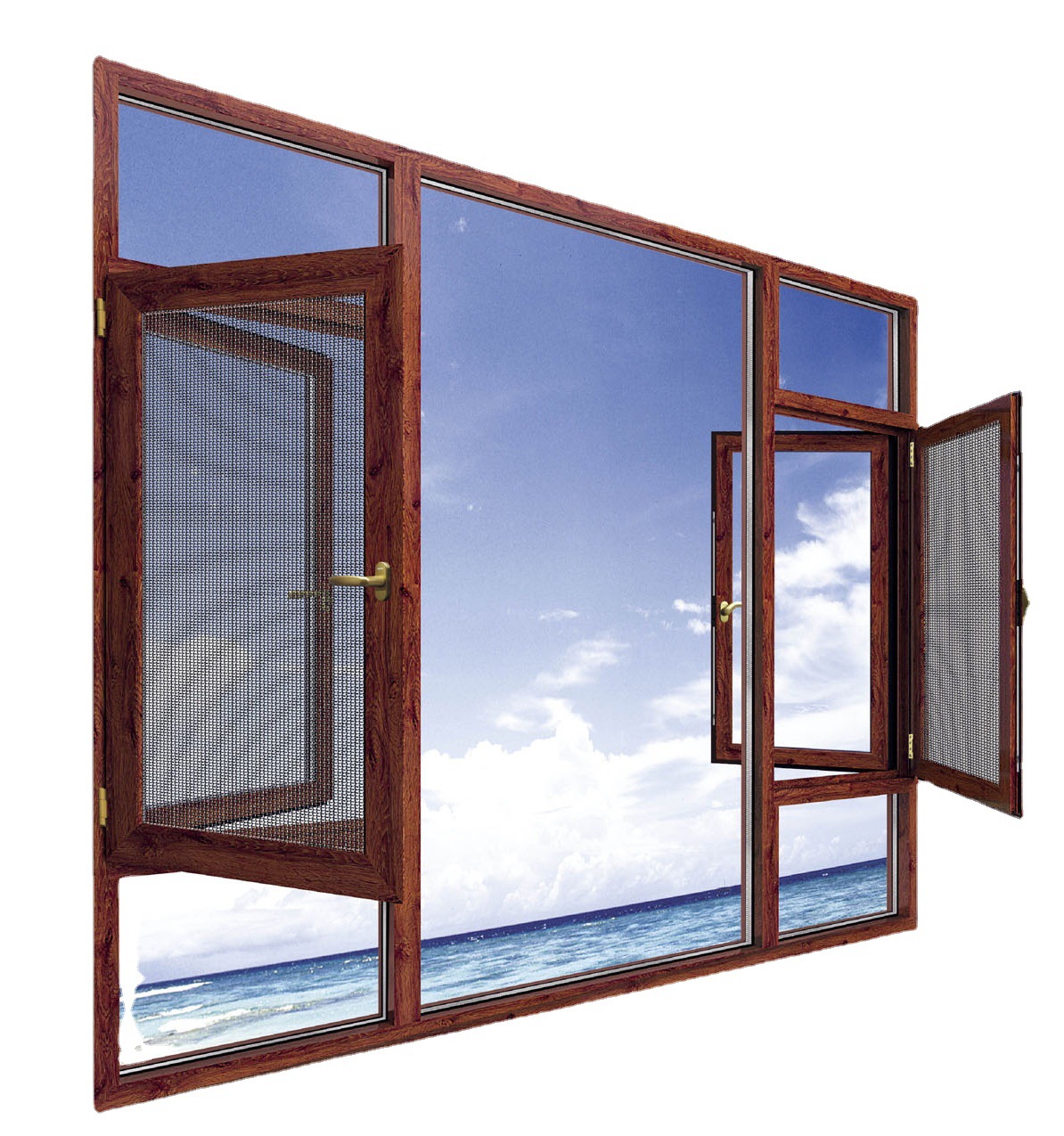 厂家定制铝合金窗防盗封阳台平开窗窗纱一体内开内倒玻璃窗热销