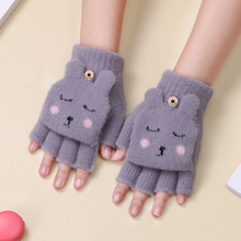 2021冬季新款毛绒手套弹力针织手套女生可爱兔子防寒卡通保暖手套