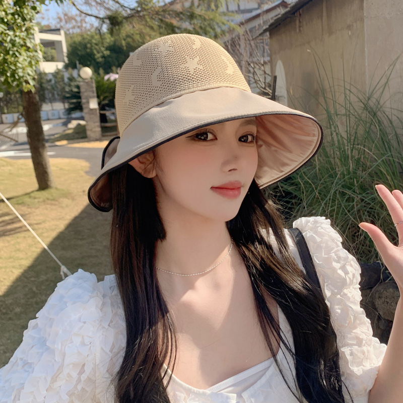 2023 Korean Hat Female Online Influencer Bow Fisherman Hat Summer Sun Hat Mesh Breathable Sun Hat New