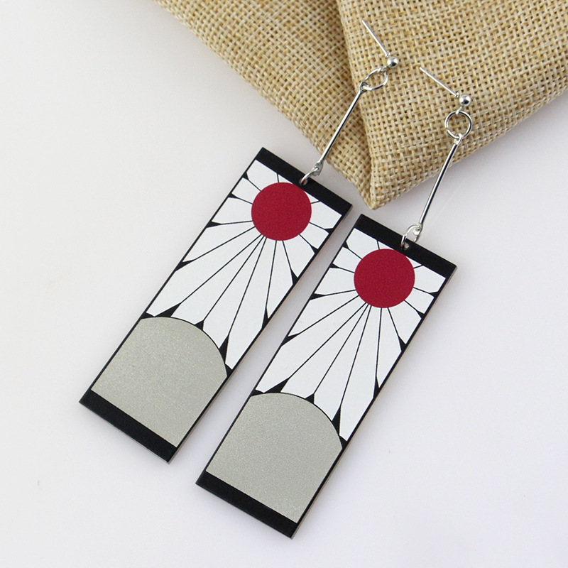 动漫周边鬼灭之刃灶门炭治郎同款耳针耳环亚克力耳饰跨境