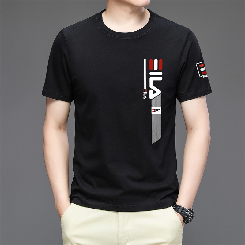 2023 Summer New Men's Cotton T-shirt Youth Korean round Neck Printed Short Sleeve Trendy Half Sleeve T-Shirt Wholesale