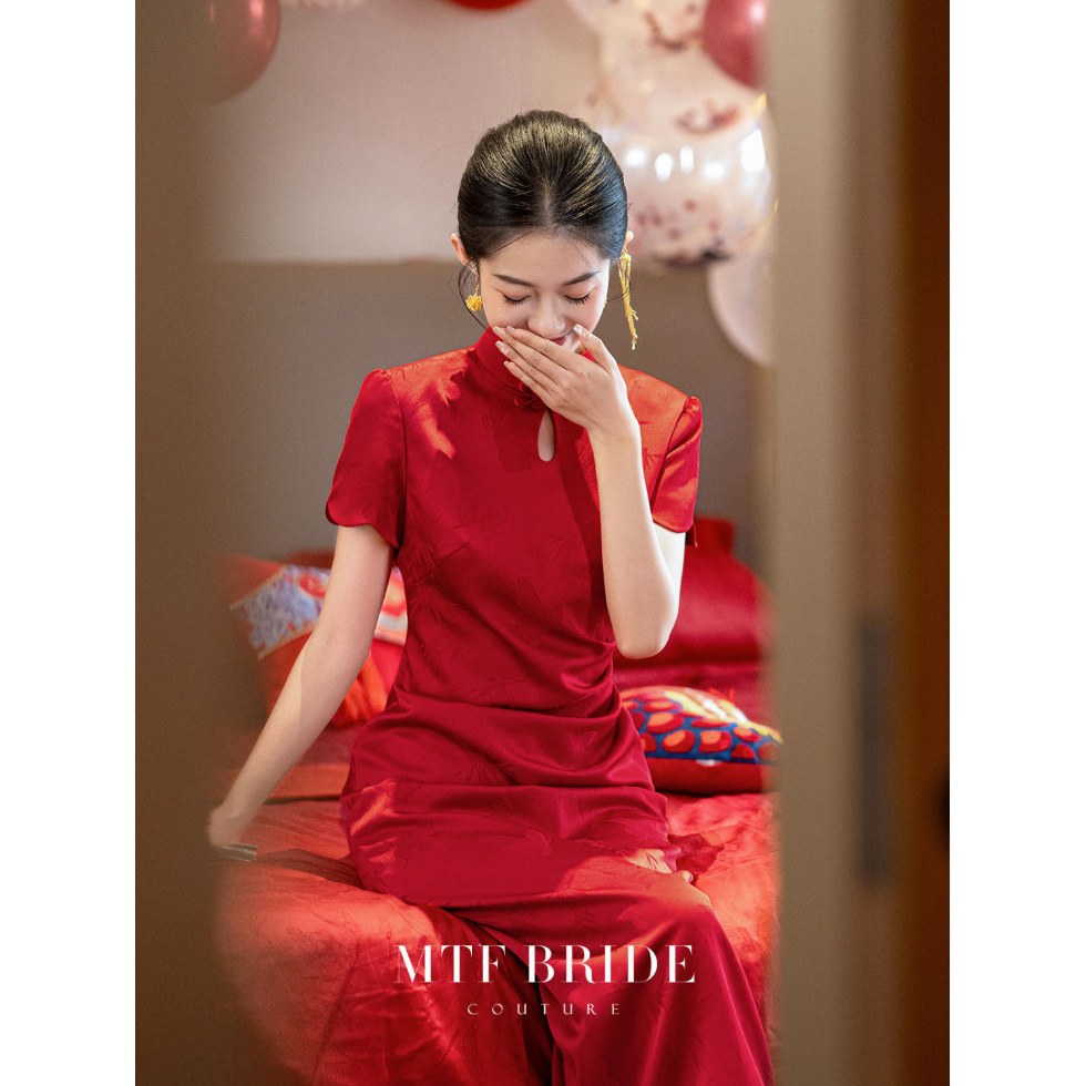 【昭愿】红色旗袍女新中式夏季改良订婚礼服礼裙敬酒服新娘连衣裙