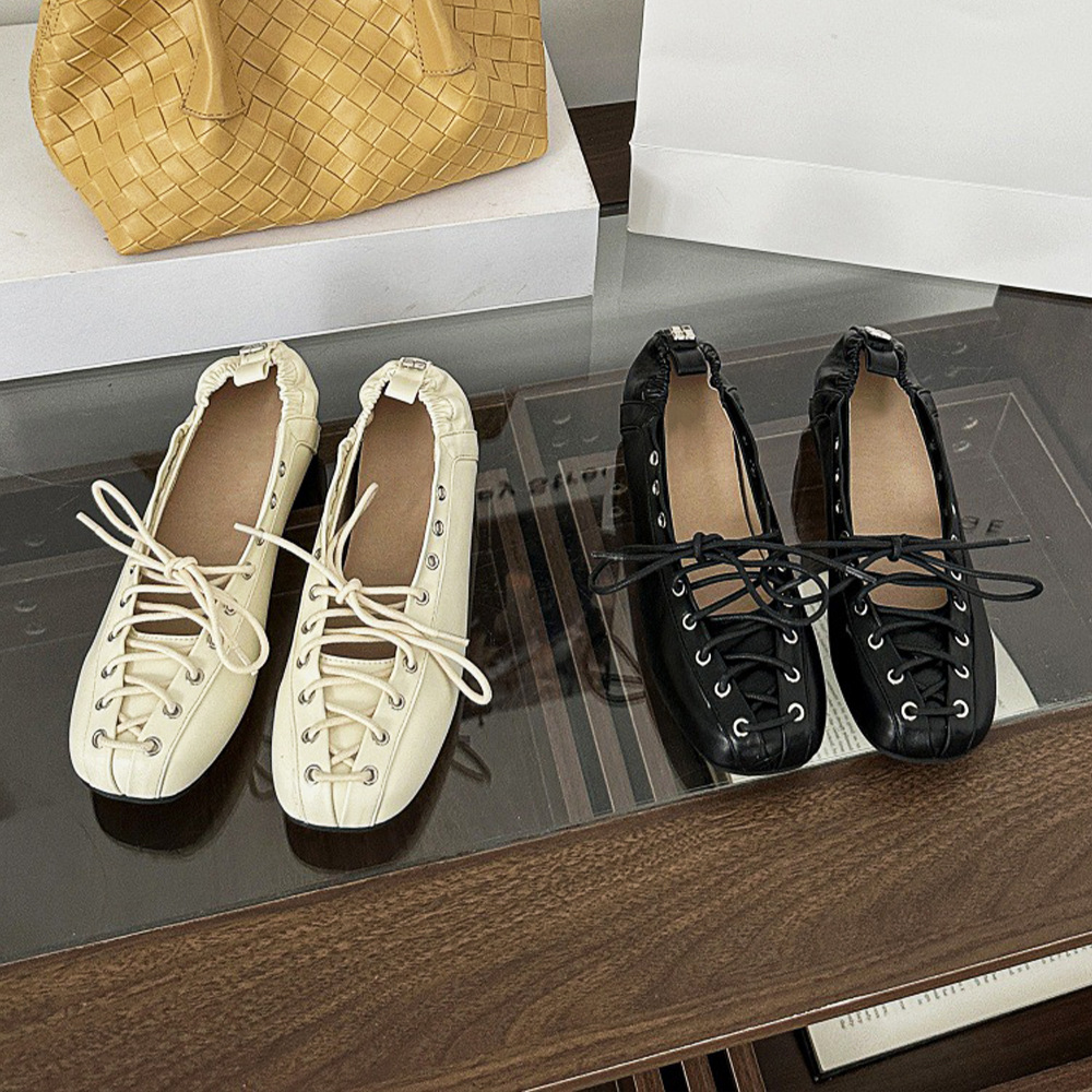 【春夏新品】时尚女鞋浅口复古系带方圆鞋头内增高芭蕾鞋休闲单鞋