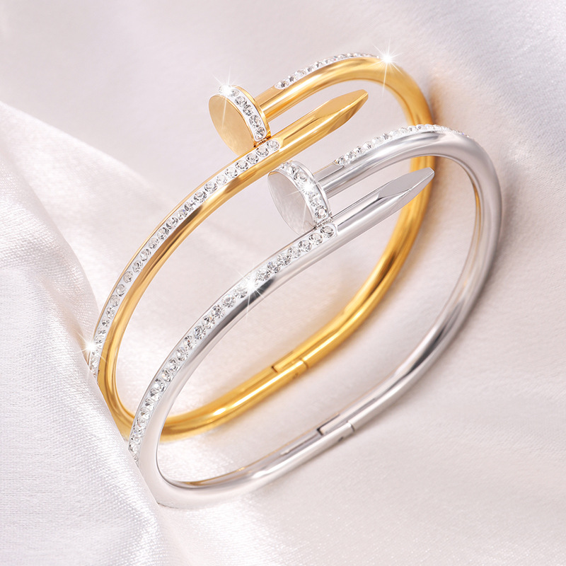 钛钢手镯 钉子满钻手镯女生高级感 个性设计小众百搭不掉色手环