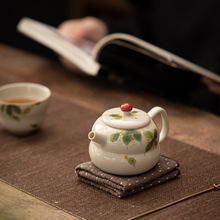 手绘桂花福禄茶壶陶瓷功夫茶具复古轻奢过滤球孔泡茶壶釉下彩茶器