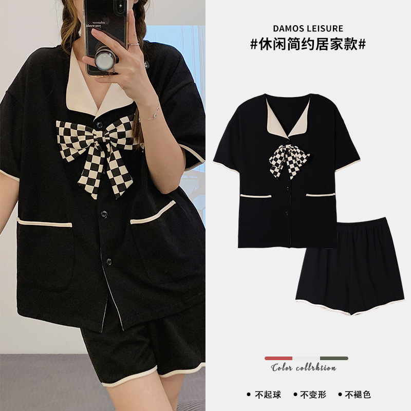 Short Sleeve Pajamas Women's Spring and Summer Cardigan Cotton Korean Style Cute Student Casual Simple Lapel Homewear Can Be Worn outside