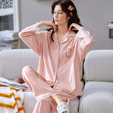 2023新款长袖睡衣女秋季棉质甜美休闲开衫家居服可外穿 ins风套装