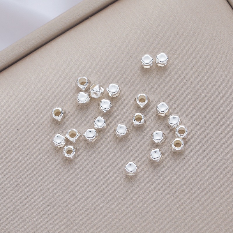 s925纯银珠子空心碎银子散珠菱形珠隔珠diy手工串珠手链手串项链