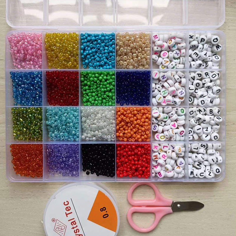 Amazon Hot Sale DIY Glass Beads Seed Beads Alphabet Beads Combination Suit 2mm Rice Beads DIY Bracelet Necklace