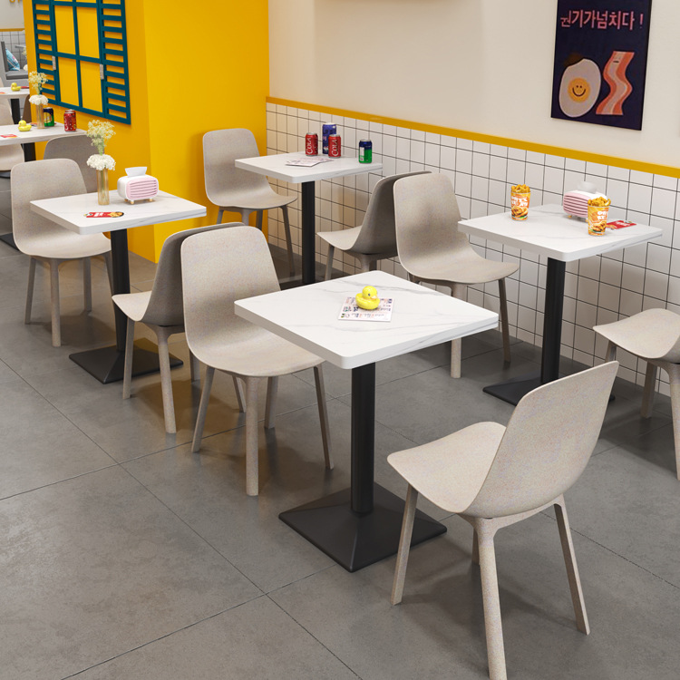 网红炸鸡店桌椅组合汉堡店白色方桌小吃店塑料餐椅甜品店椅子商用