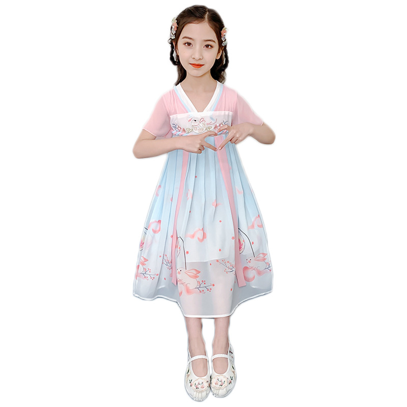 Girls' Han Chinese Costume Dress 2023 New Children Fashionable Summer Clothing Teenager Clothing Girls Summer Hanfu Princess Skirt