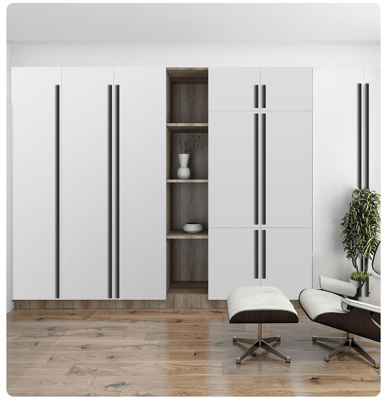 金色通顶大衣柜门加长条把手一门到顶黑色轻奢现代简约衣柜长拉手