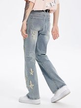 美式欧美炸街裤子星星刺绣设计感牛仔裤微喇叭vibe工装裤休闲长裤