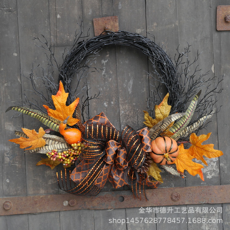 DSEN Cross-Border E-Commerce Amazon Halloween Simulation Maple Leaf Pumpkin Ribbon Wall Hanging Vine Ring Garland Decoration