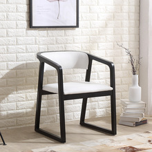 北欧黑色白蜡木实木创意超纤皮餐厅客厅酒店凳餐椅书房椅子休闲椅
