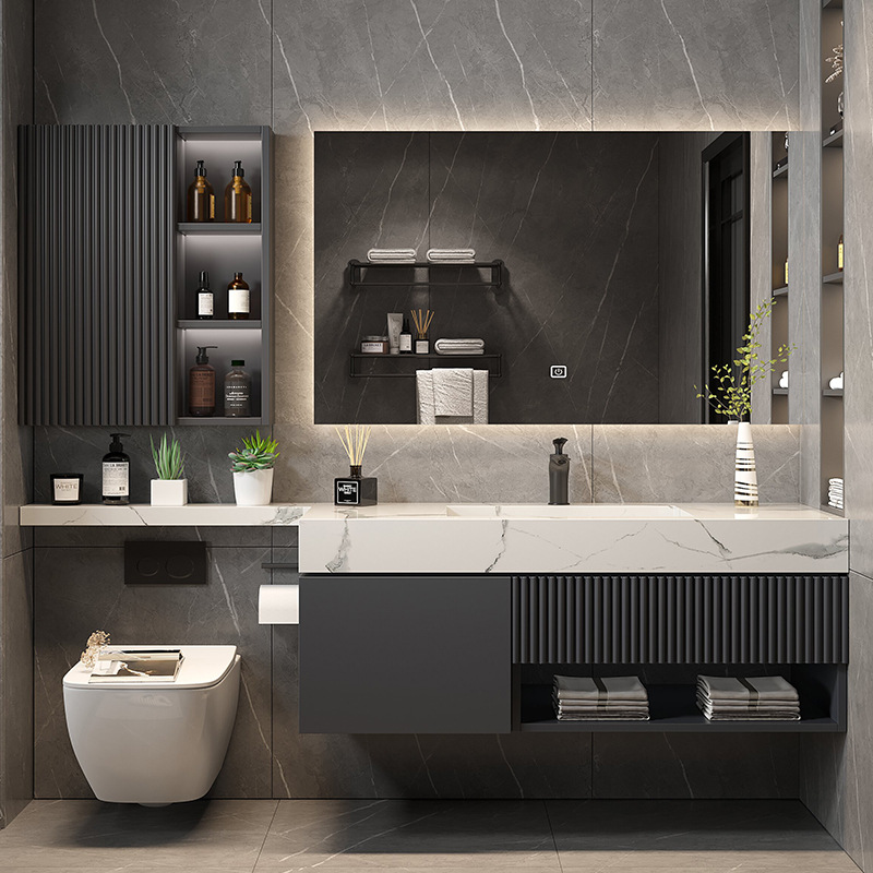 岩板浴室柜延长板梳妆台岩板陶瓷无缝盆卫生间洗漱台洗脸盆边柜