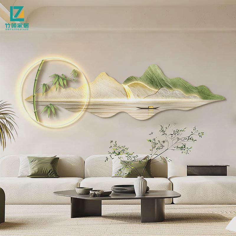 现代简约大气客厅装饰画2023新款led灯画背有靠山沙发背景墙挂画