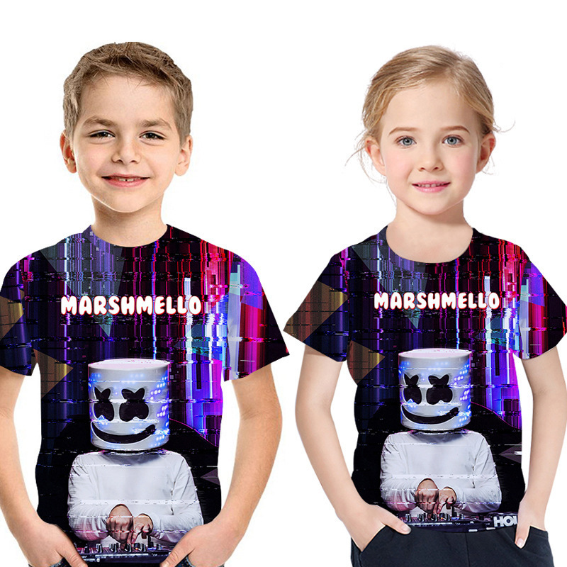 夏季新品电音dj棉花糖marshmello童装 3d数码印花圆领儿童短袖t恤