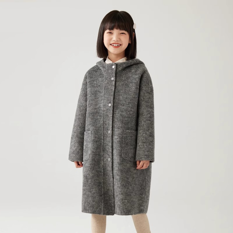 儿童呢子外套秋冬新款女童毛呢大衣男童连帽外套中长款仿双面绒