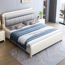 奶油风实木软包床白色现代简约1.8米双人主卧1.5米储物北欧软靠床