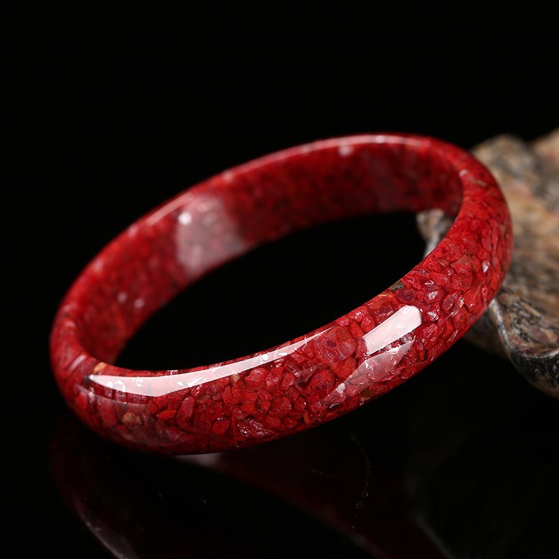 原矿朱砂晶体砂手镯 女款紫金砂本命年圆条贵妃镯子 小清新款