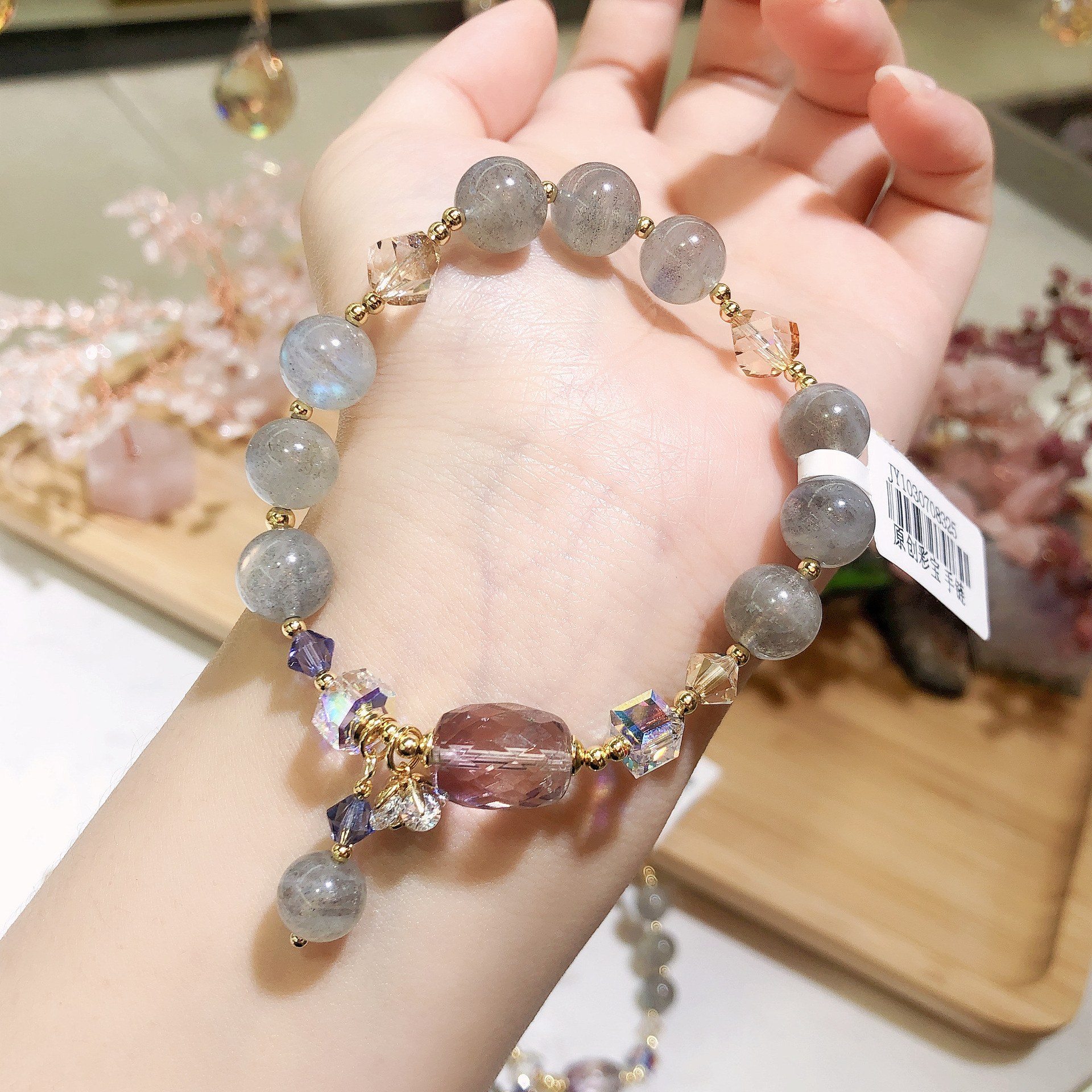 灰月光石奥地利水晶手链手串女单圈个性简约饰品配饰首饰