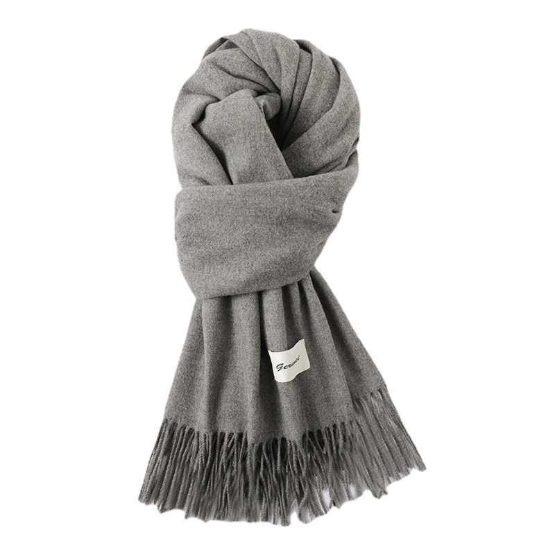 Cashmere Feel Scarf Women's Simple Solid Color Tassel Shawl Autumn and Winter Warm Artificial Cashmere Scarf Versatile Casual Scarf