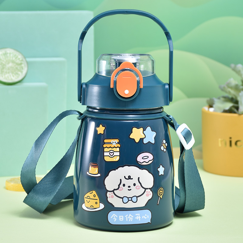 Cartoon Cute Portable Pot Belly Thermos Cup Large Capacity Bounce Straw Bottle for Children Good-looking Student Gifts
