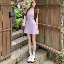 纯欲风性感吊带裙女夏季裙子收腰显瘦a字连衣裙紫色短裙