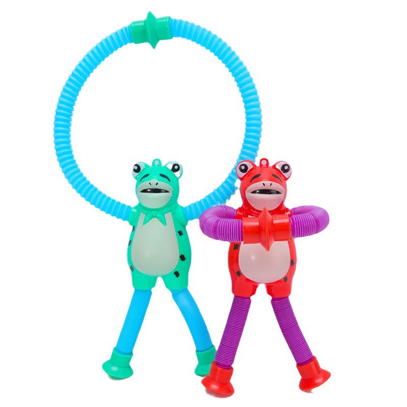 decompression toy light-emitting changeable frog extension tube toy cartoon suction cup pull tube parent-child interactive educational toys