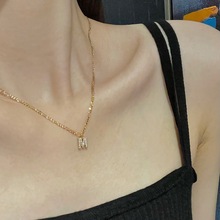欧美简约金色费加罗链女式不锈钢项链小众高级感字母锁骨链首饰品