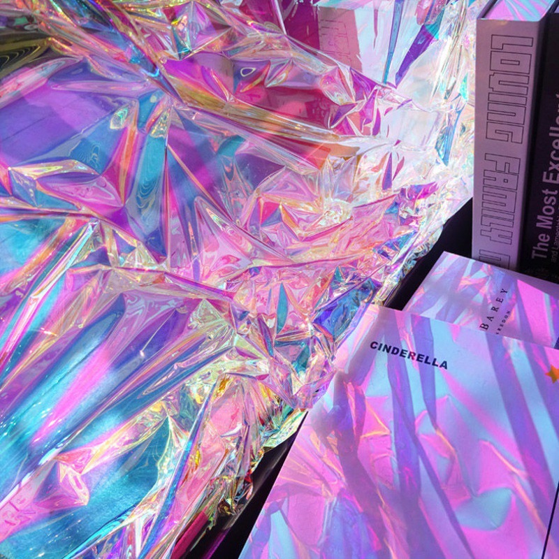 镭射纸炫彩膜幻彩七彩玻璃贴膜彩虹透明手工网红背景拍照摄影领劵