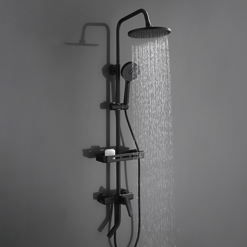 花洒套装家用明装卫浴淋雨顶喷全铜升降节水黑色烤漆浴室淋浴器