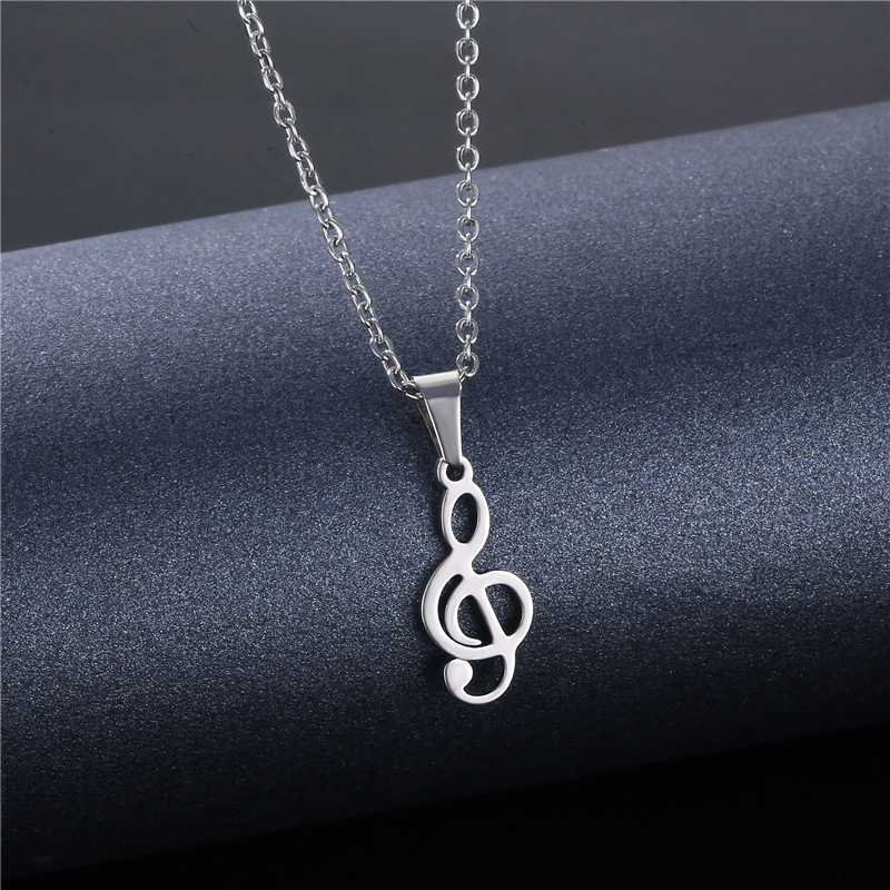 Japanese and Korean Fashion Creative Music Symbol Necklace Female Foreign Trade Musical Note Pendant Titanium Steel Necklace Stainless Steel Fashion Accessories
