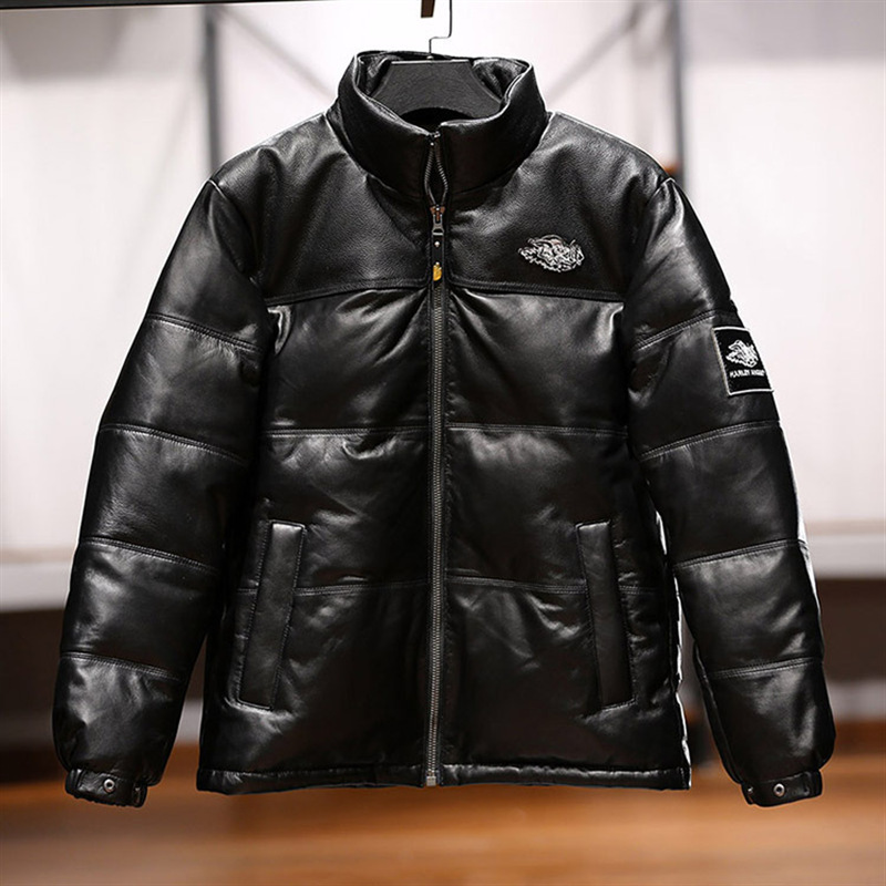运动休闲真皮羽绒服鹅绒服男士harley angel牛皮绵羊皮羽绒外套