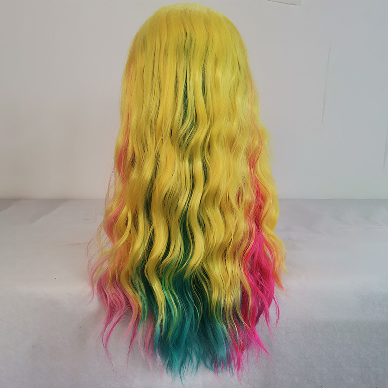 European and American New Gradient Color Cosplay Anime Wig Cos Harajuku Style Color Long Curly Hair Mechanism Synthetic Wigs