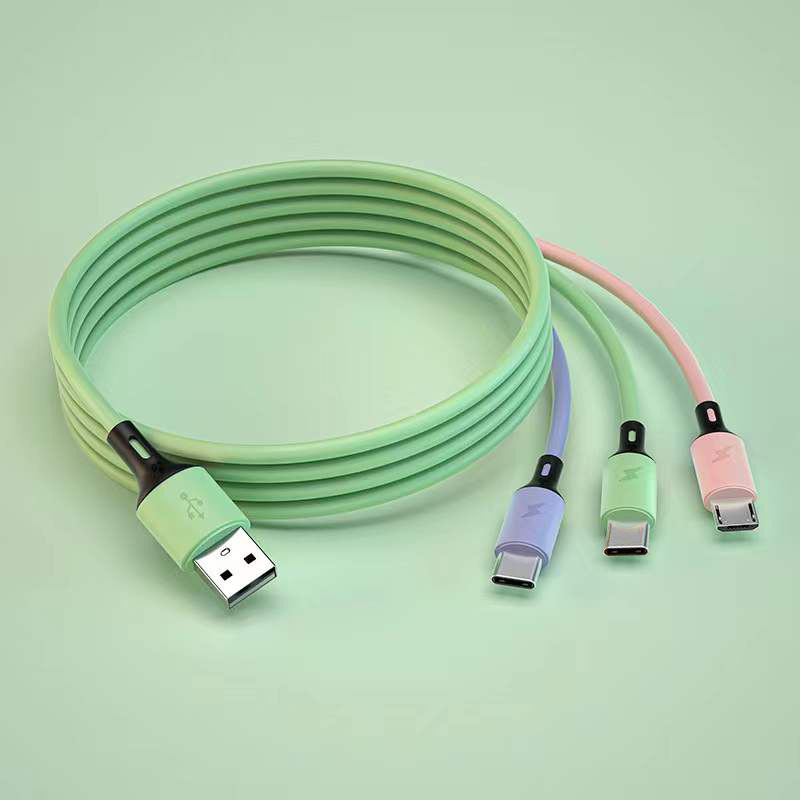 Liquid Silicone One-to-Three Mobile Phone Data Cable Suitable for Android Typec Three-in-One Charging Gift Spot Supply