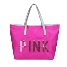 新款PINK健身包亮片字母短途旅行大包户外休闲手提单肩包购物包女