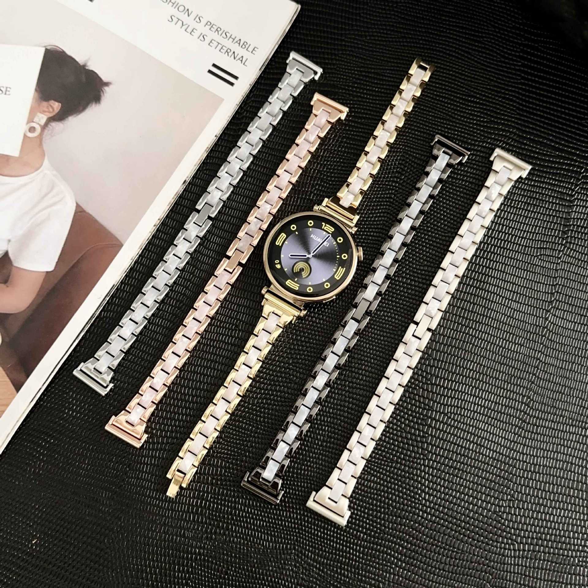 适用华为手表表带gt4小米荣耀佳明树脂拼钢带小瘦身替换休闲腕带