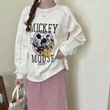 秋冬卡通贴补刺绣减龄学院风明线设计宽松圆领卫衣上衣女休闲风